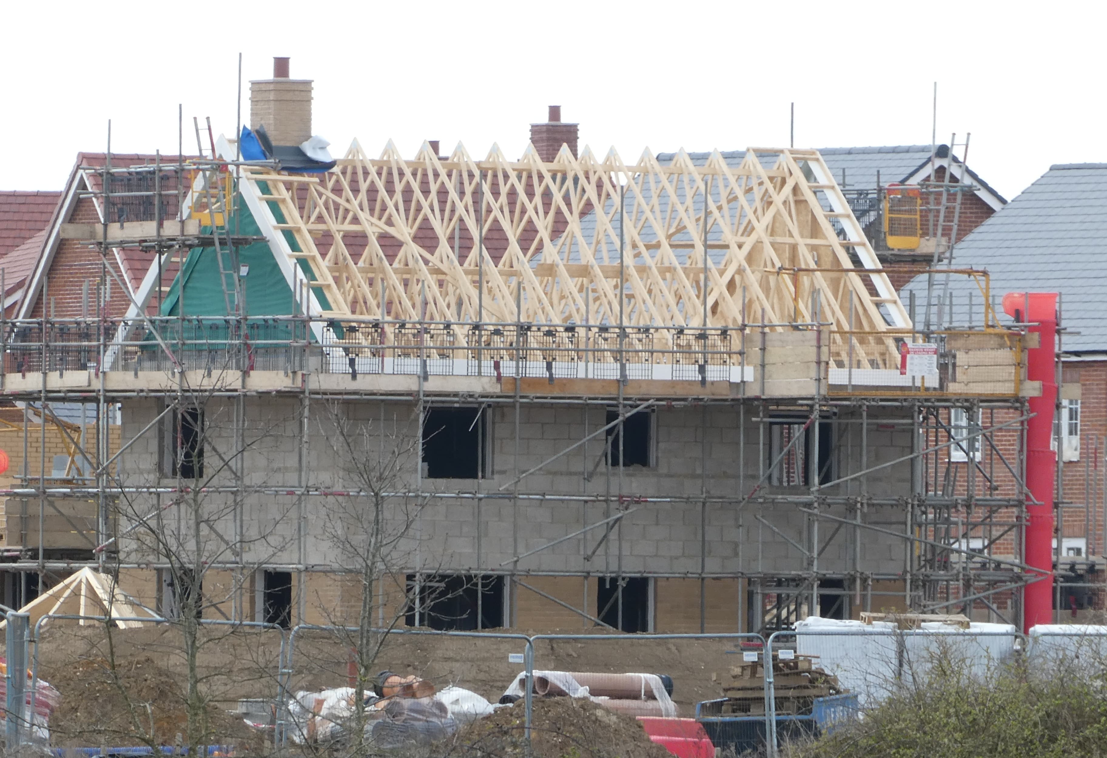 Wood roof trusses on a residential home under construction